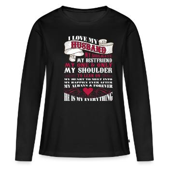 J’aime mon mari - T-shirt manches longues Premium bio Femme - noir - Devant - Julia (174cm)