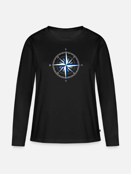COMPASS WINDROSE T-SHIRT - Women's Premium Organic Long Sleeve Shirt - black