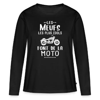Meuf - Cool - Moto - Motard - Femme - Cadeau - T-shirt manches longues Premium bio Femme - noir - Devant - Julia (174cm)