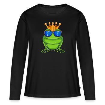 Frosch mit Krone und Sonnenbrille König - Frauen Premium Bio Langarmshirt - Schwarz - Vorne - Julia (174cm)