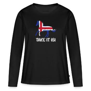 Prenez-le Isi Cheval islandais - T-shirt manches longues Premium bio Femme - noir - Devant - Julia (174cm)