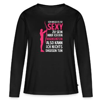 Sexy Bogenschützin Bogenschießen Damen - Frauen Premium Bio Langarmshirt - Schwarz - Vorne - Julia (174cm)