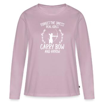 Les vraies filles portent du tir à l’arc et des flèches - T-shirt manches longues Premium bio Femme - rose poudré - Devant - Julia (174cm)