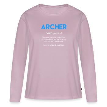 Archer Définition Tir à l’arc - T-shirt manches longues Premium bio Femme - rose poudré - Devant - Julia (174cm)