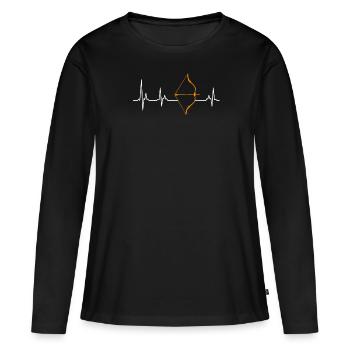 Langbogen Herzschlag Bogenschießen - Frauen Premium Bio Langarmshirt - Schwarz - Vorne - Julia (174cm)