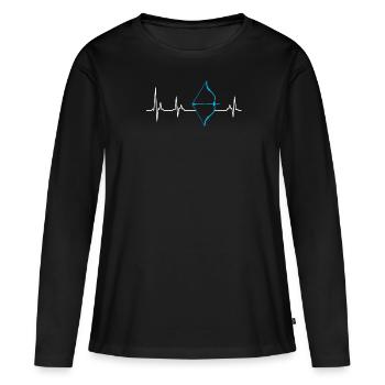 Langbogen Herzschlag Bogenschießen - Frauen Premium Bio Langarmshirt - Schwarz - Vorne - Julia (174cm)