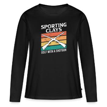 Golf de tir au pigeon d’argile avec fusil de chasse - T-shirt manches longues Premium bio Femme - noir - Devant - Julia (174cm)