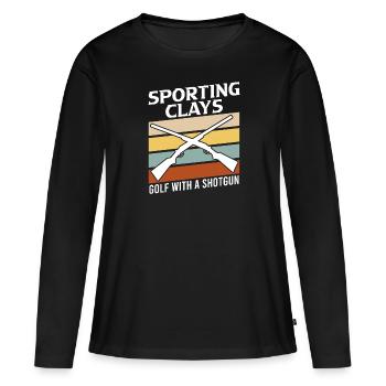 Golf de tir au pigeon d’argile avec fusil de chasse - T-shirt manches longues Premium bio Femme - noir - Devant - Julia (174cm)