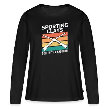 Golf de tir au pigeon d’argile avec fusil de chasse - T-shirt manches longues Premium bio Femme - noir - Devant - Julia (174cm)