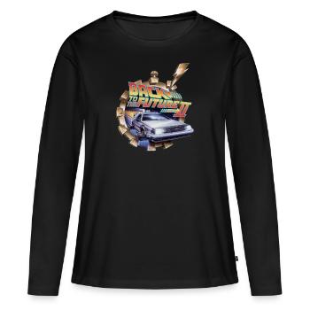 Retour Vers Le Futur 2 Logo Avec Voiture DeLorean - T-shirt manches longues Premium bio Femme - noir - Devant - Julia (174cm)