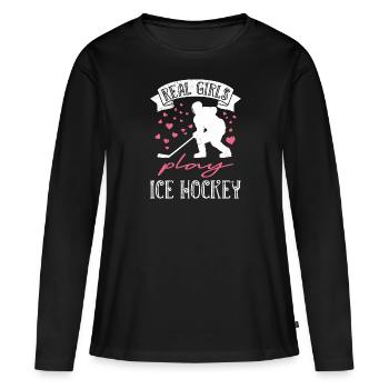 Echte Mädchen spielen Eishockey - Frauen Premium Bio Langarmshirt - Schwarz - Vorne - Julia (174cm)