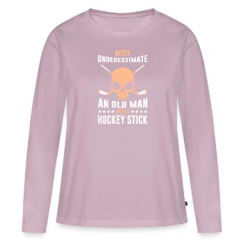 Unterschätze nie einen Mann Eishockey Schläger - Frauen Premium Bio Langarmshirt - Altrosa - Vorne - Julia (174cm)
