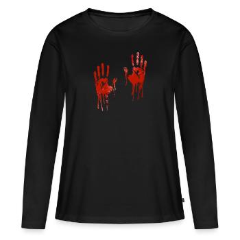 Halloween blutige Hände - Frauen Premium Bio Langarmshirt - Schwarz - Vorne - Julia (174cm)