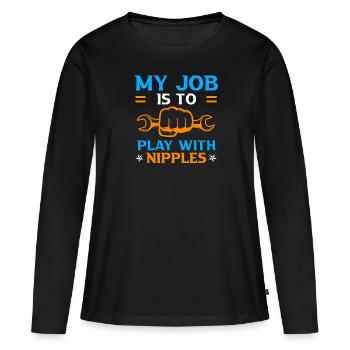 Plombier disant Que mon travail est avec des mamelons - T-shirt manches longues Premium bio Femme - noir - Devant - Julia (174cm)