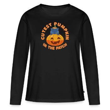 Citrouille la plus mignonne d’Halloween dans le patch - T-shirt manches longues Premium bio Femme - noir - Devant - Julia (174cm)