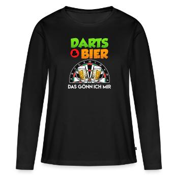 Fléchettes & bière que je m’offre aux joueurs de fléchettes - T-shirt manches longues Premium bio Femme - noir - Devant - Julia (174cm)