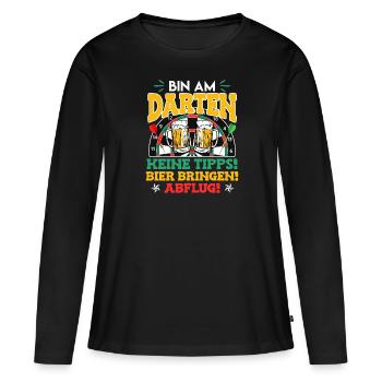 Bin am Darten! Bier bringen und Abflug! - Frauen Premium Bio Langarmshirt - Schwarz - Vorne - Julia (174cm)
