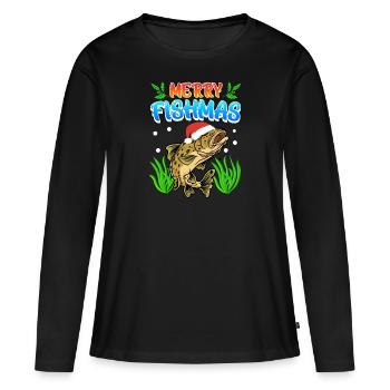 Trout Angler Joyeux Fishmas Angler Noël - T-shirt manches longues Premium bio Femme - noir - Devant - Julia (174cm)