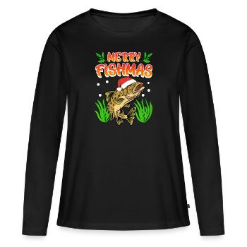 Trout Angler Joyeux Fishmas Angler Noël - T-shirt manches longues Premium bio Femme - noir - Devant - Julia (174cm)