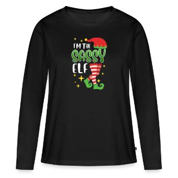 Elfe effronté Je suis l’elfe impertinent Nicolas - T-shirt manches longues Premium bio Femme - noir - Devant - Julia (174cm)