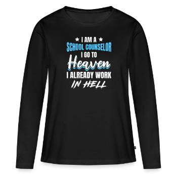 Je travaille en enfer Compagnon d’école - T-shirt manches longues Premium bio Femme - noir - Devant - Julia (174cm)