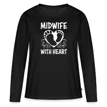 Je suis sage-femme avec cœur sage-femme - T-shirt manches longues Premium bio Femme - noir - Devant - Julia (174cm)