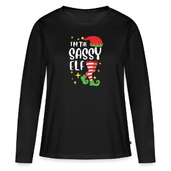 Elfe effronté Je suis l’elfe impertinent Nicolas - T-shirt manches longues Premium bio Femme - noir - Devant - Julia (174cm)