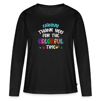 Merci beaucoup pour le temps coloré Merci assistante maternelle - T-shirt manches longues Premium bio Femme - noir - Devant - Julia (174cm)