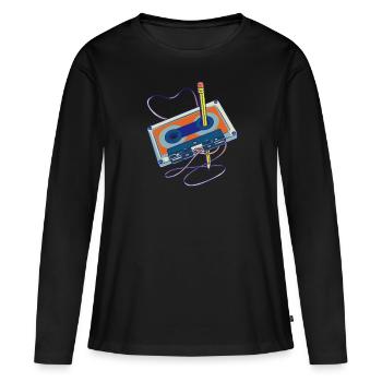 Lieder aufnehmen Radio Kassettenrecorder Kassette - Frauen Premium Bio Langarmshirt - Schwarz - Vorne - Julia (174cm)