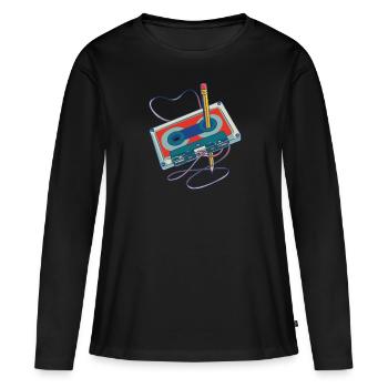 Lieder aufnehmen Radio Kassettenrecorder Kassette - Frauen Premium Bio Langarmshirt - Schwarz - Vorne - Julia (174cm)