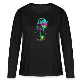 Microphone Je suis chanteur Je suis chanteur Chanter - T-shirt manches longues Premium bio Femme - noir - Devant - Julia (174cm)