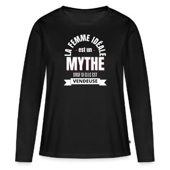 La femme idéale est une vendeuse cadeau noël, fête - T-shirt manches longues Premium bio Femme - noir - Devant - Julia (174cm)