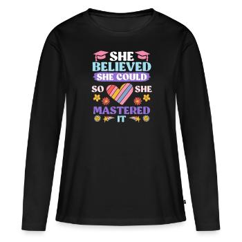 Sie hat es gemeistert Master Abschluss - Frauen Premium Bio Langarmshirt - Schwarz - Vorne - Julia (174cm)