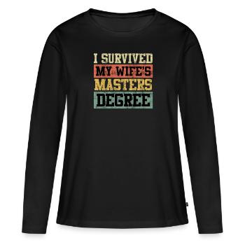 Survécu Ma femme a une maîtrise - T-shirt manches longues Premium bio Femme - noir - Devant - Julia (174cm)