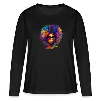 Afro Cheveux Afro Américain Femme Africaine - T-shirt manches longues Premium bio Femme - noir - Devant - Julia (174cm)
