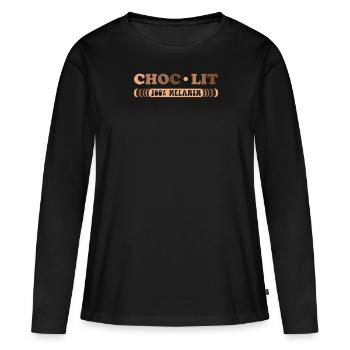 Choc-lit Noir Couleur de peau foncée Mélanine Afrique - T-shirt manches longues Premium bio Femme - noir - Devant - Julia (174cm)