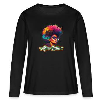 Afro Cheveux Afro Latina Femme Africaine - T-shirt manches longues Premium bio Femme - noir - Devant - Julia (174cm)