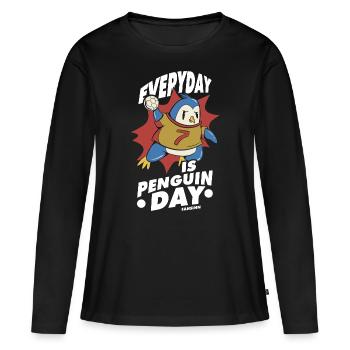 Tous les jours est le jour des pingouins - T-shirt manches longues Premium bio Femme - noir - Devant - Julia (174cm)