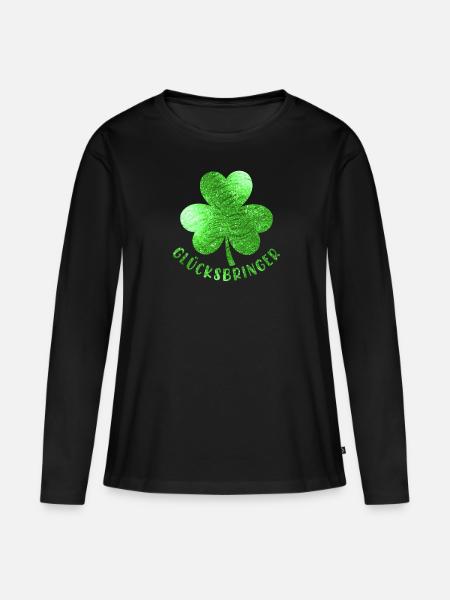 Glücksbringer Kleeblatt - Frauen Premium Bio Langarmshirt - Schwarz