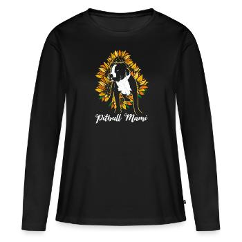 Pitbull Maman Tournesols Pitbulls Chien Amour - T-shirt manches longues Premium bio Femme - noir - Devant - Julia (174cm)