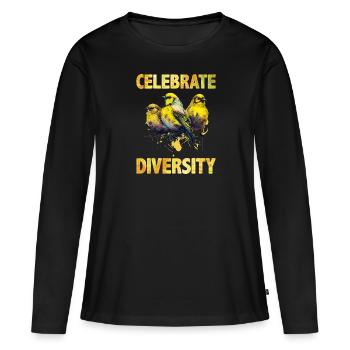 Singvögel Celebrate Diversity Kanarienvögel - Frauen Premium Bio Langarmshirt - Schwarz - Vorne - Julia (174cm)