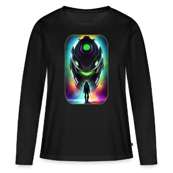 Science fiction cartoon with aliens and astronauts - Women's Premium Organic Long Sleeve Shirt - black - Front - Julia (174cm)