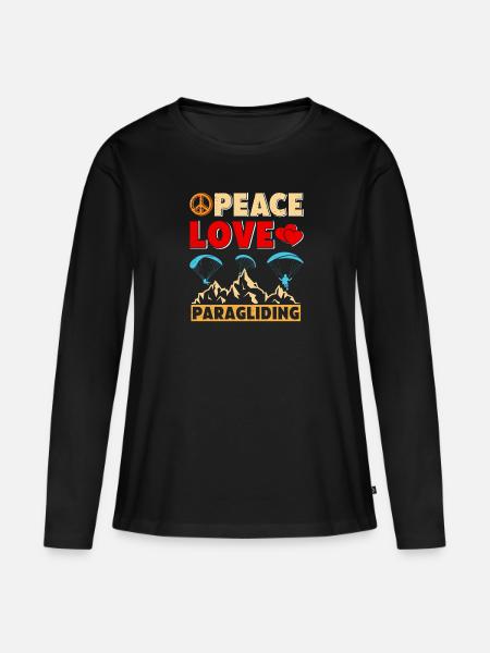 Peace Love Paragliding Shirt Damen - Frauen Premium Bio Langarmshirt - Schwarz