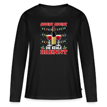 Advent Advent die Kehle Brennt Glühwein - Frauen Premium Bio Langarmshirt - Schwarz - Vorne - Julia (174cm)