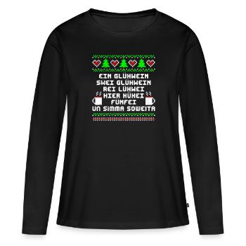 Glühwein Bude Ein Glühwein Swei Glühwein rei... - Frauen Premium Bio Langarmshirt - Schwarz - Vorne - Julia (174cm)