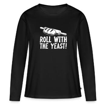 Rouleau de cuisson du pain avec la levure ! Cuisson au rouleau à pâtisserie - T-shirt manches longues Premium bio Femme - noir - Devant - Julia (174cm)