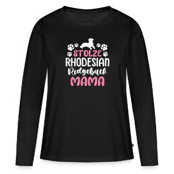 Ridgeback STOLZE RHODESIAN RIDGEBACK MAMA - Frauen Premium Bio Langarmshirt - Schwarz - Vorne - Julia (174cm)