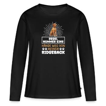 Ridgeback Besitzer HÄNDE WEG VON MEINEM RIDGEBACK - Frauen Premium Bio Langarmshirt - Schwarz - Vorne - Julia (174cm)