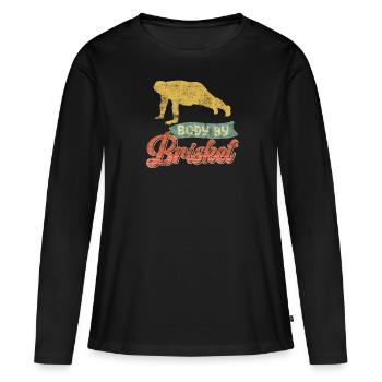 Fleischesser BODY BY BRISKET Fleischliebhaber - Frauen Premium Bio Langarmshirt - Schwarz - Vorne - Julia (174cm)