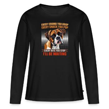 Boxer CHAQUE MIETTE QUE TU DÉPOSES, JE T’ATTENDRAI - T-shirt manches longues Premium bio Femme - noir - Devant - Julia (174cm)